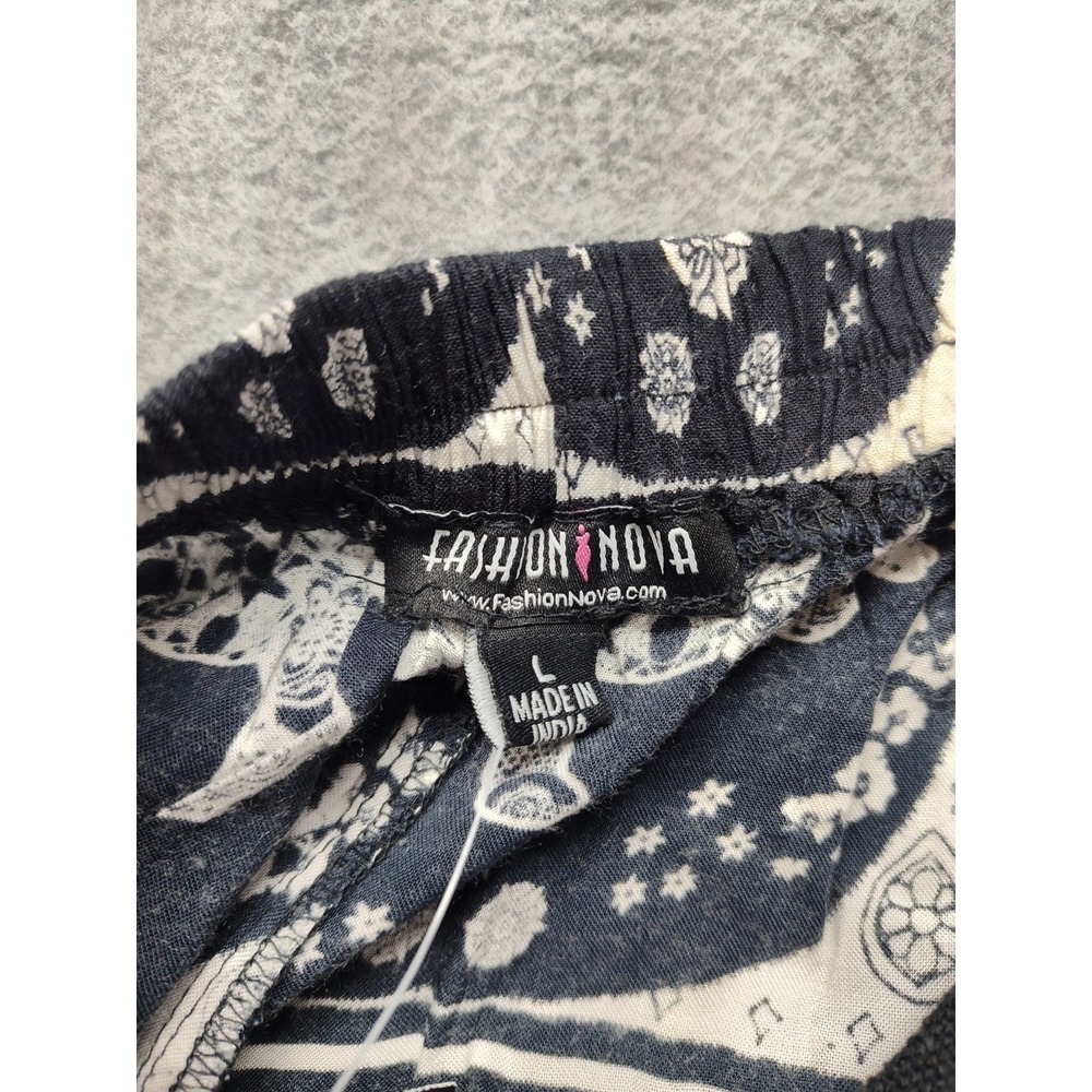 Fashion Nova Women Pant‎ L Black White Animal Print Wide Leg Bohemian Pull On - Picture 11 of 15